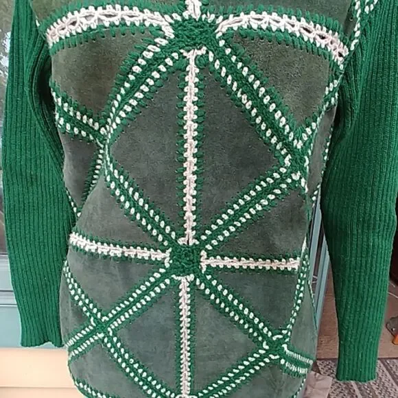Vintage Green Acrylic/Suede Sweater Bee by Banff - Picture 3 of 6